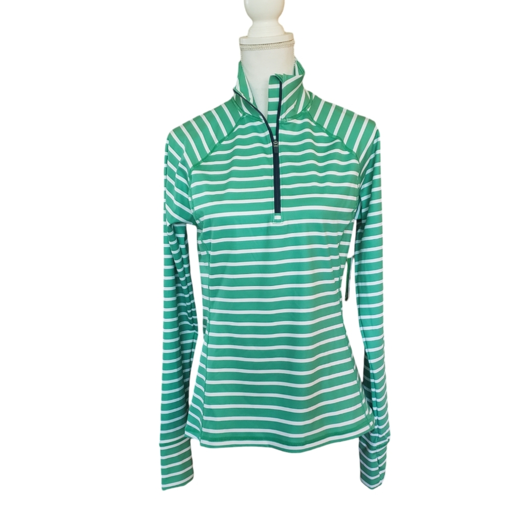 J. Crew Active Women's M Cloudstretch Kelly Green Stripe 1/2 Zip Jacket Top